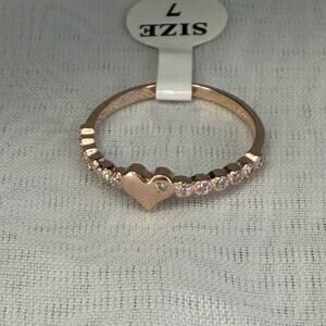 Sterling 925 Rose Gold Plated Ring With Heart And CZ’s Petite Cute Girl’s Size 7
